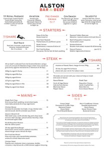 Menu alston Bar & Beef Glasgow Central railway train station gin steak beer food blog foodie bloggers