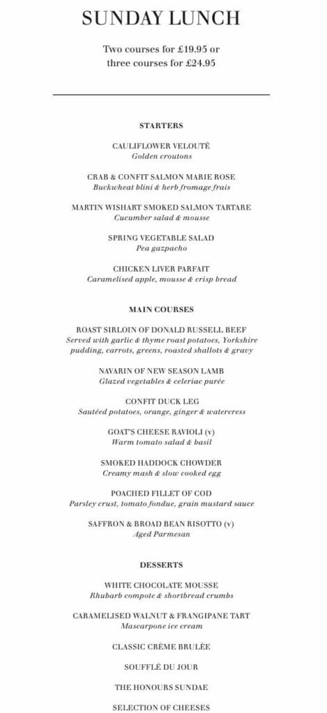 The honours Malmaison Glasgow foodie explorers sunday lunch menu