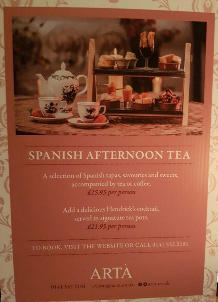 Arta Spanish afternoon tea Glasgow 