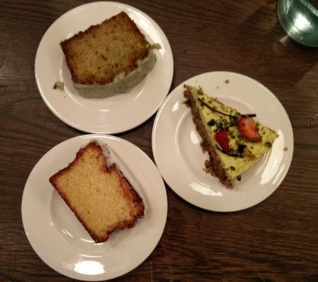 Lemon drizzle; mint, lime & courgette; pistachio cake