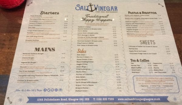 Salt and vinegar Shawlands Glasgow Menu 