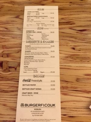 BurgerFi London review menu 