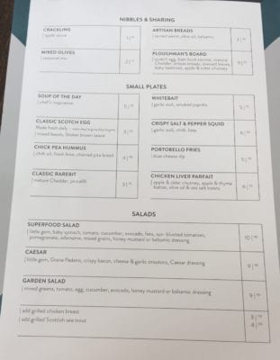 Hilton garden city inn glasgow ReCESS restaurant Menu 