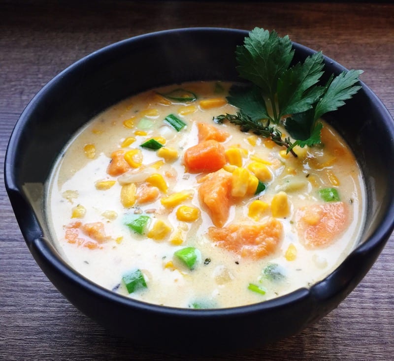 Vegan sweet potato and corn chowder recipe