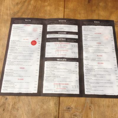 Vapiano London Glasgow Edinburgh restaurant italian Menu 