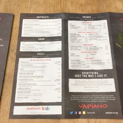 Vapiano London Glasgow Edinburgh restaurant italian Menu 