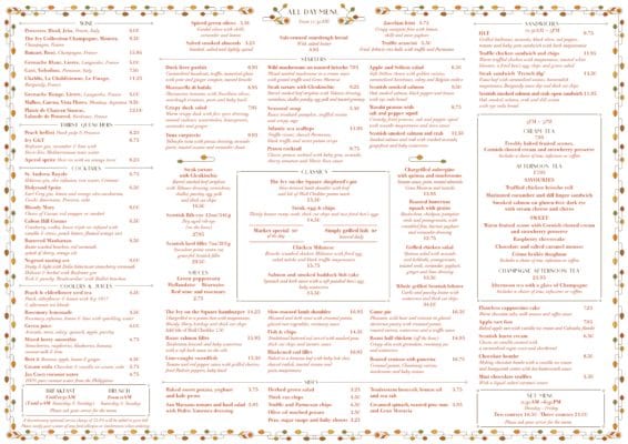 A la Carte menu the Ivy on the Square Edinburgh