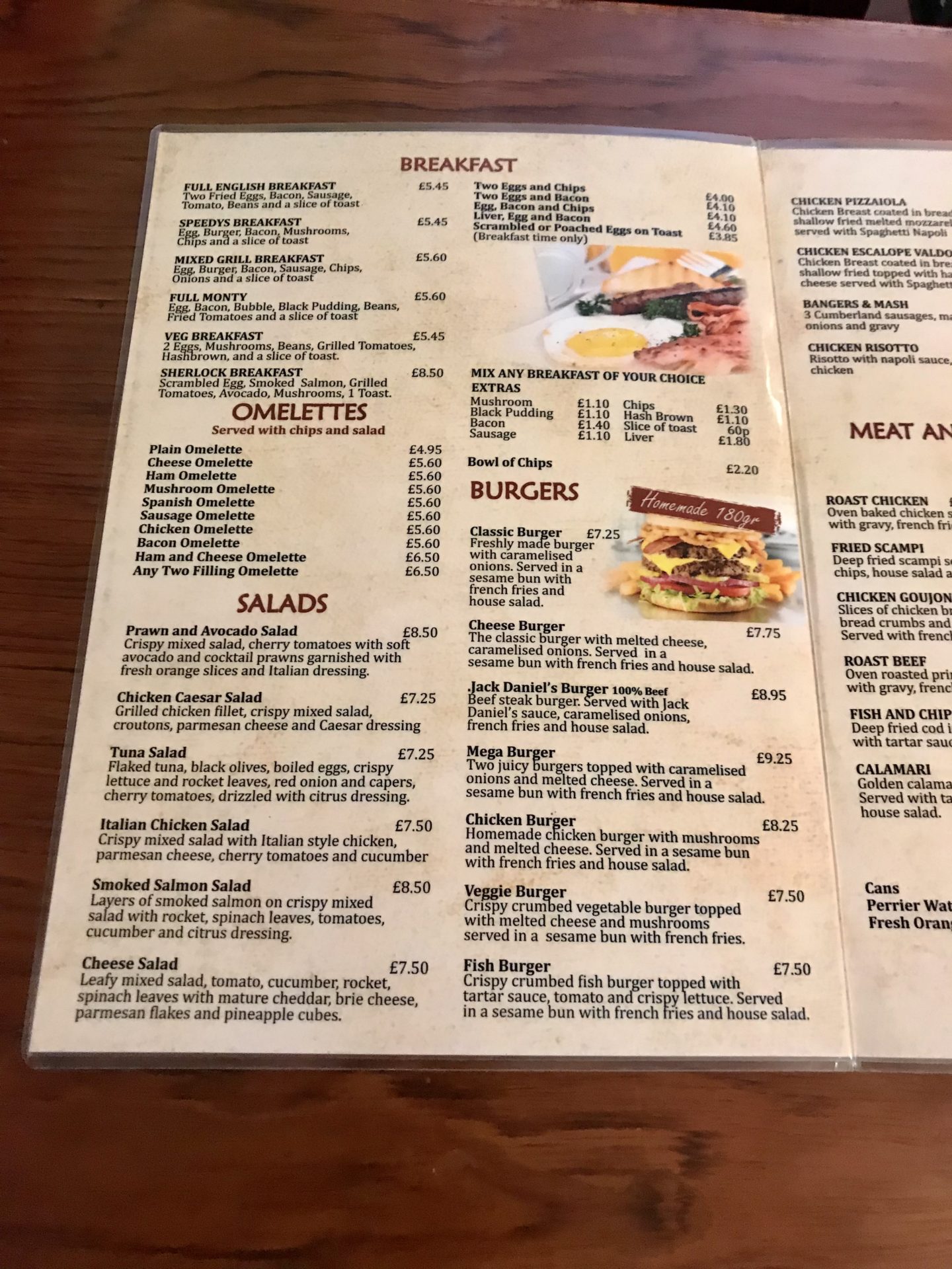 Sherlock speedys cafe menu London 