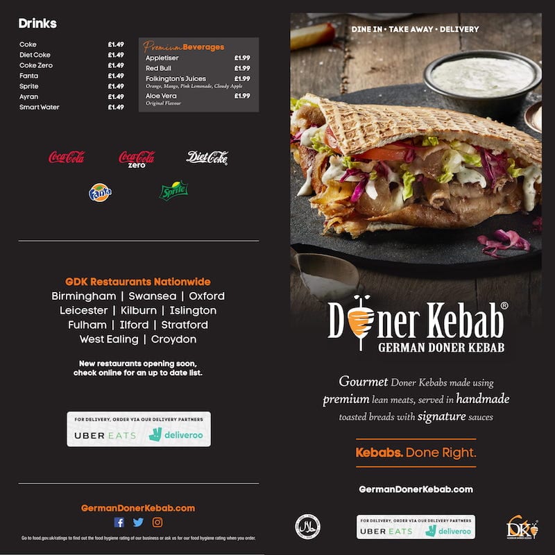 german doner kebab menu