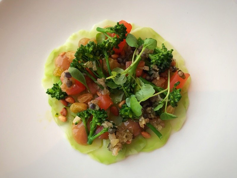 The Headland Hotel - Citrus cured sea trout, sprouting broccoli, pine nuts, sultanas