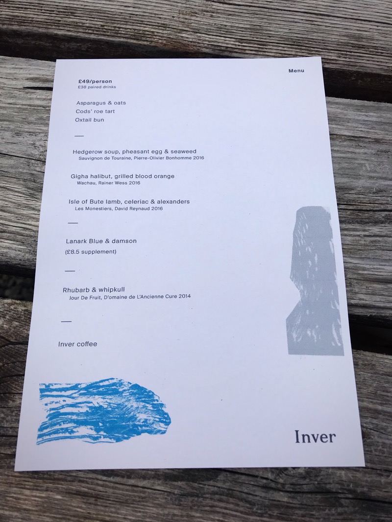 Menu Inver restaurant Strachur Argyll scotland 