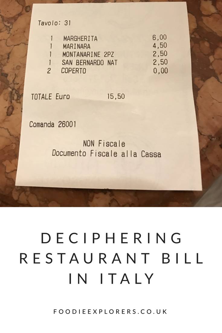 Restaurant bill Italy what it means 