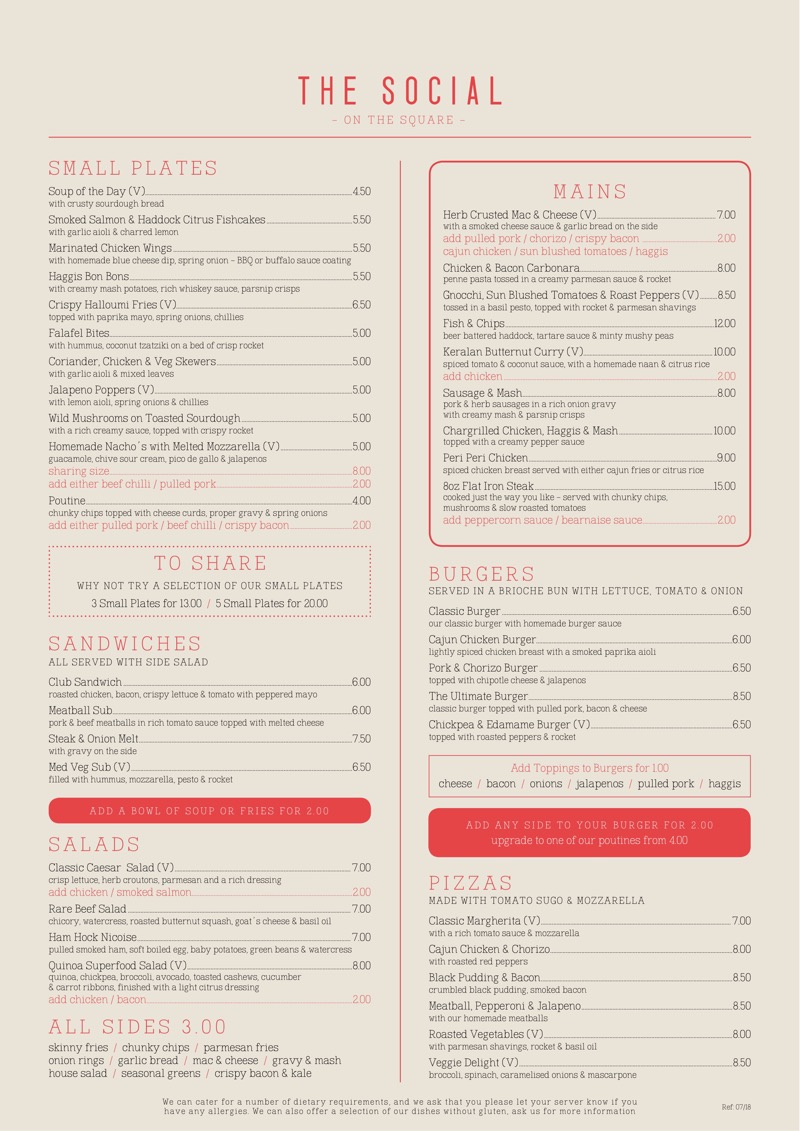 The social Glasgow menu