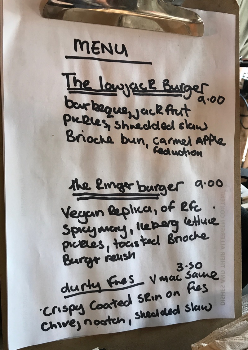 Durty vegan burger club menu 