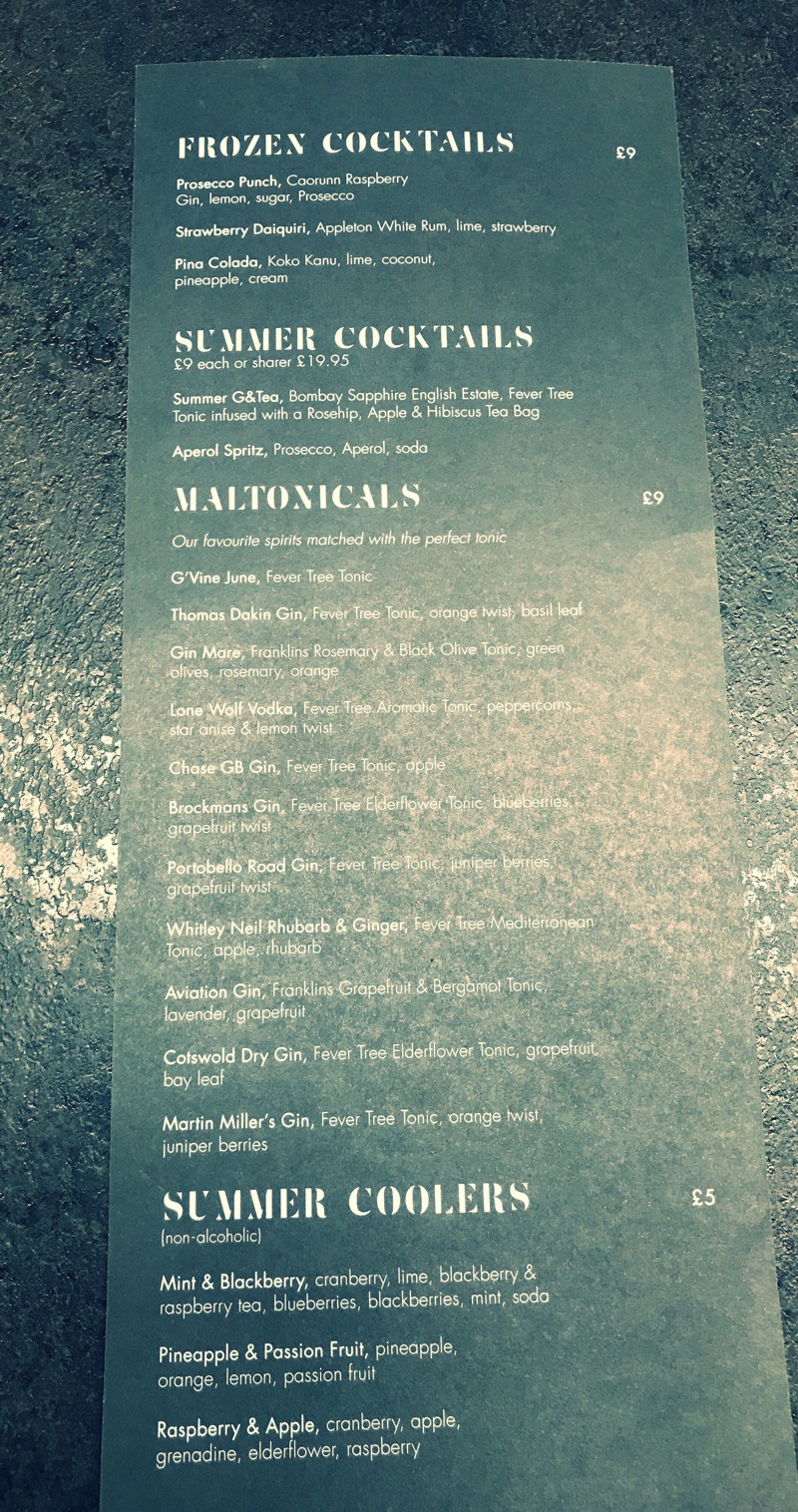 Summer menu chez mal Malmaison glasgow
