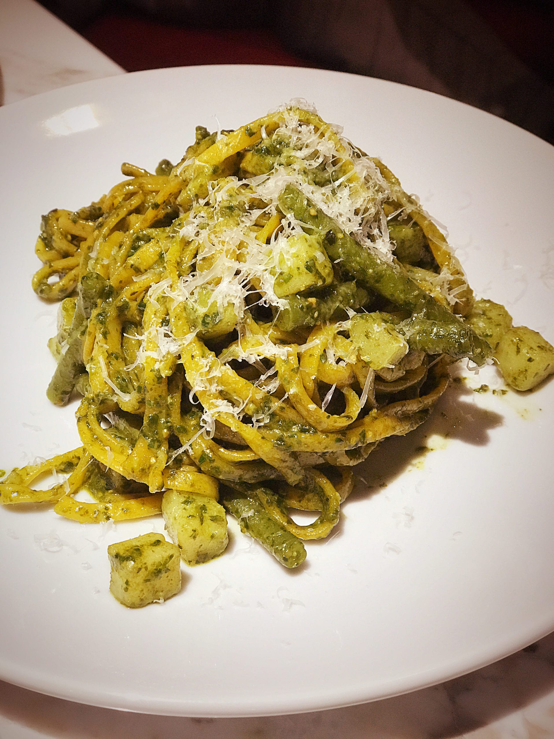 Tagliolini with pesto, green beans and potato (Liguria) Sugo Glasgow fresh pasta 