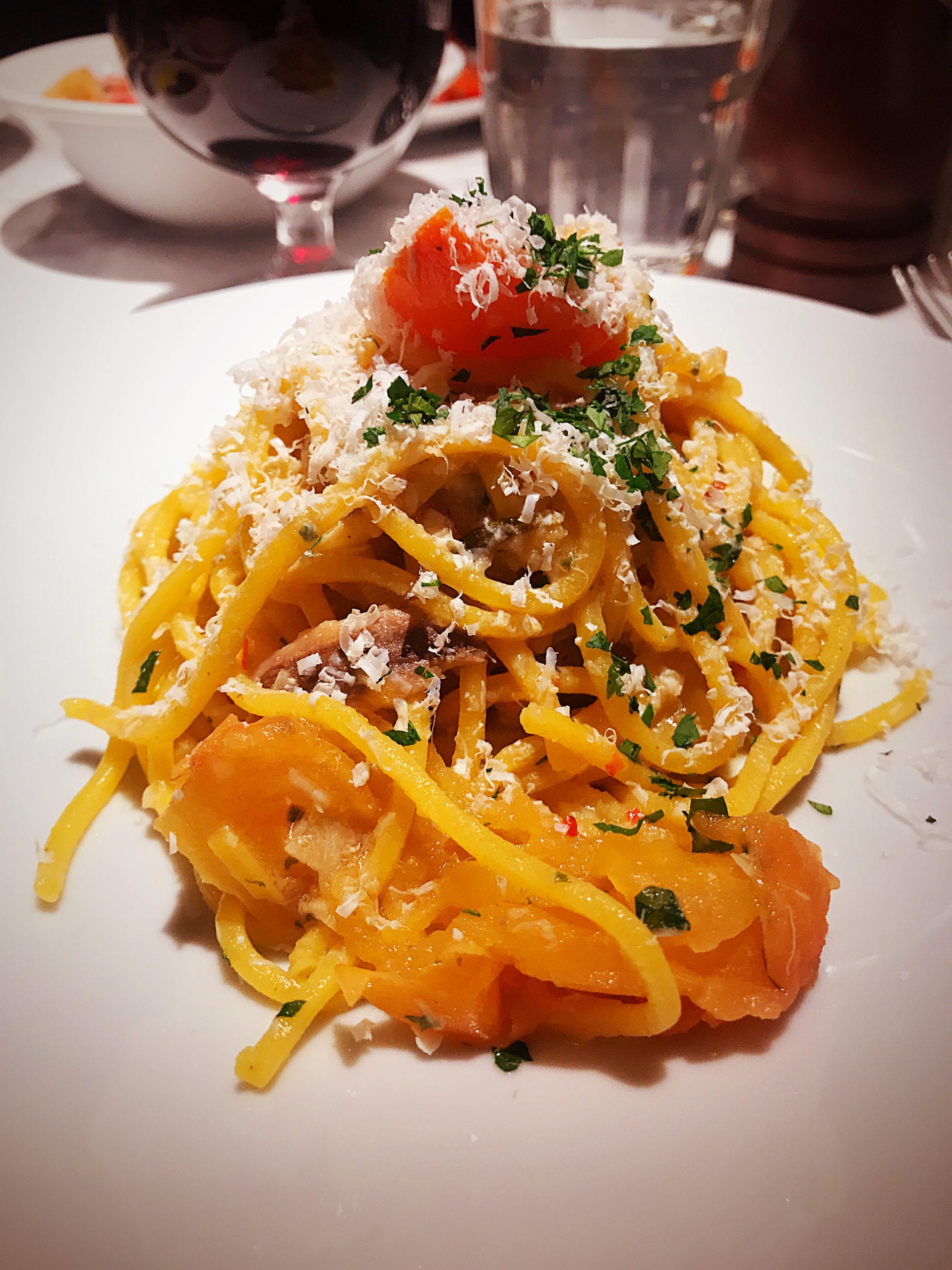 Chitarra with confit tomato, anchovy, chilli, garlic and ricotta salata (Emilia Romagna) Fresh pasta sugo Glasgow 