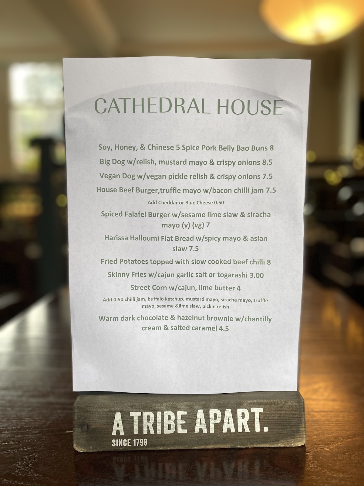 cathedral house hotel menu