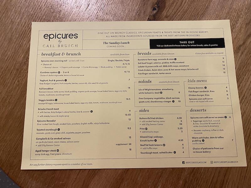 epicures by cail bruich food menu