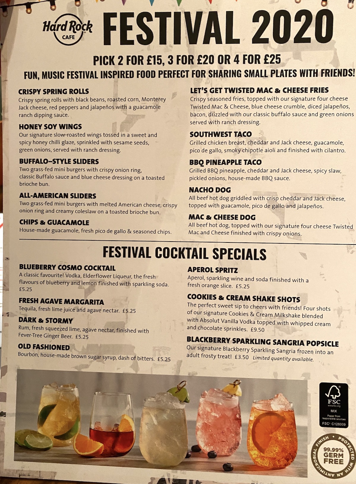 Hard Rock Cafe Festival 2020 Menu