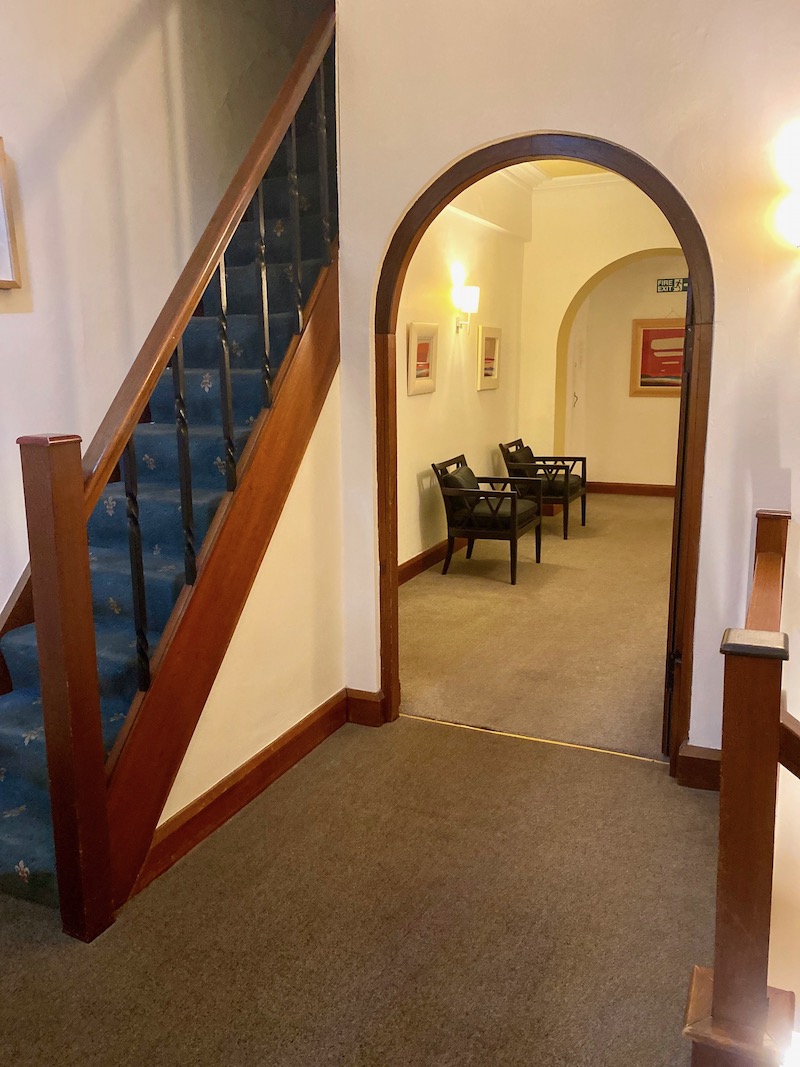 rounded hotel hallway