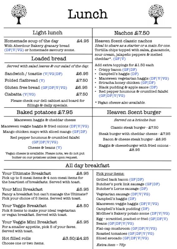 heaven scent milnathort lunch menu