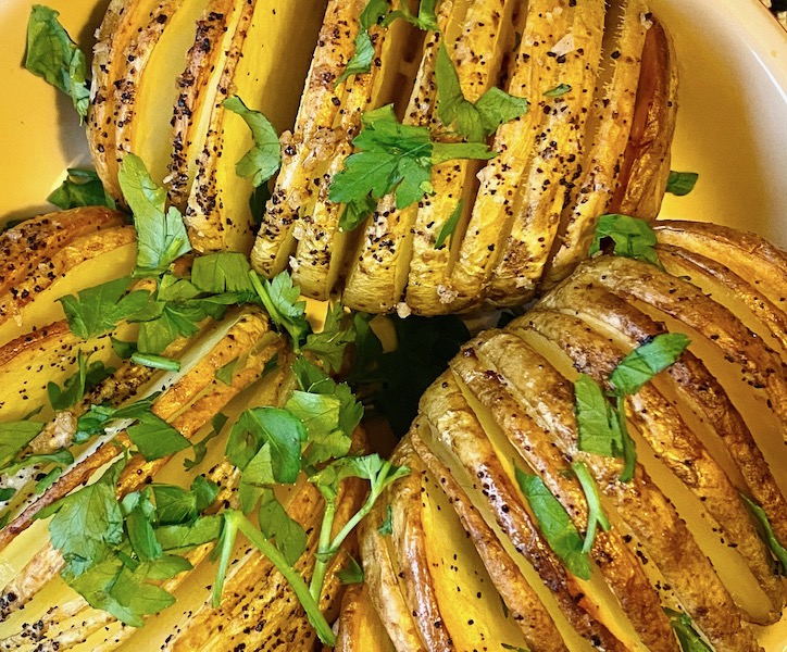 hasselback potatoes close up