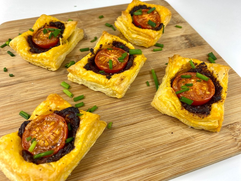 Canape Cherry Tomato and Tapenade Puffs side