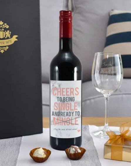 Personalised Cheers To Being Single Red Wine and Glass Gift Set