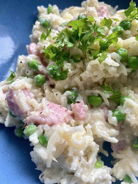 pea ham and cream cheese risotto pinterest pin