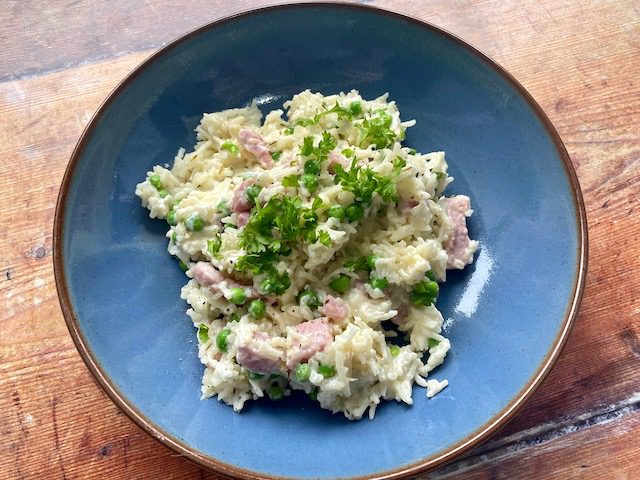 pea ham and cream cheese risotto pinterest pin