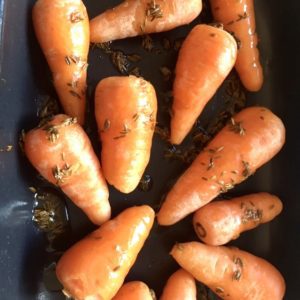 Roasted carrots with a warm orange and honey dressing