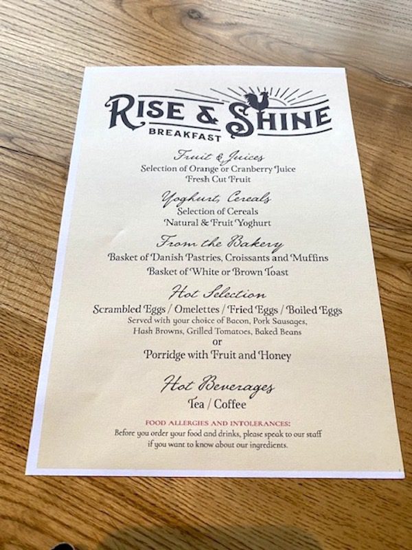 the whispering pine lodge breakfast. menu