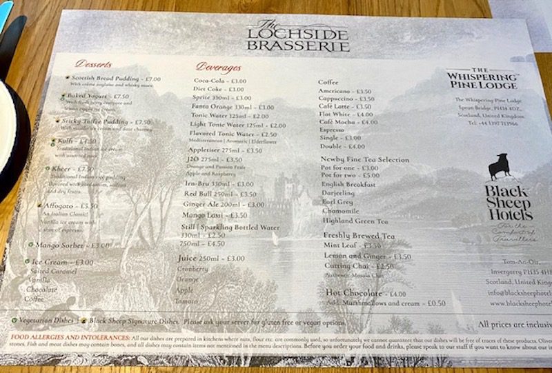 the whispering pine lodge lochside brasserie menu 2