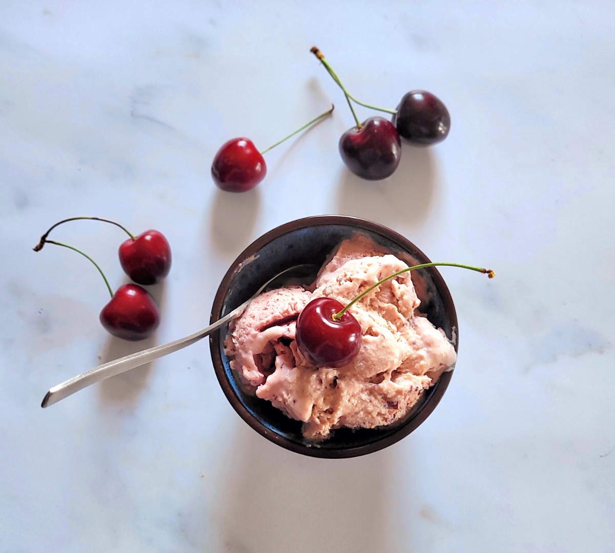 above shot of cherry ice cream