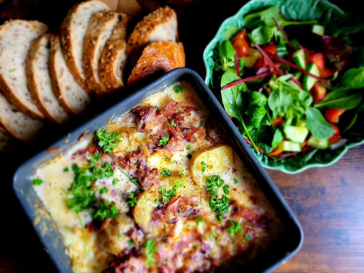 tartiflette-recipe-with-salad-and-bread