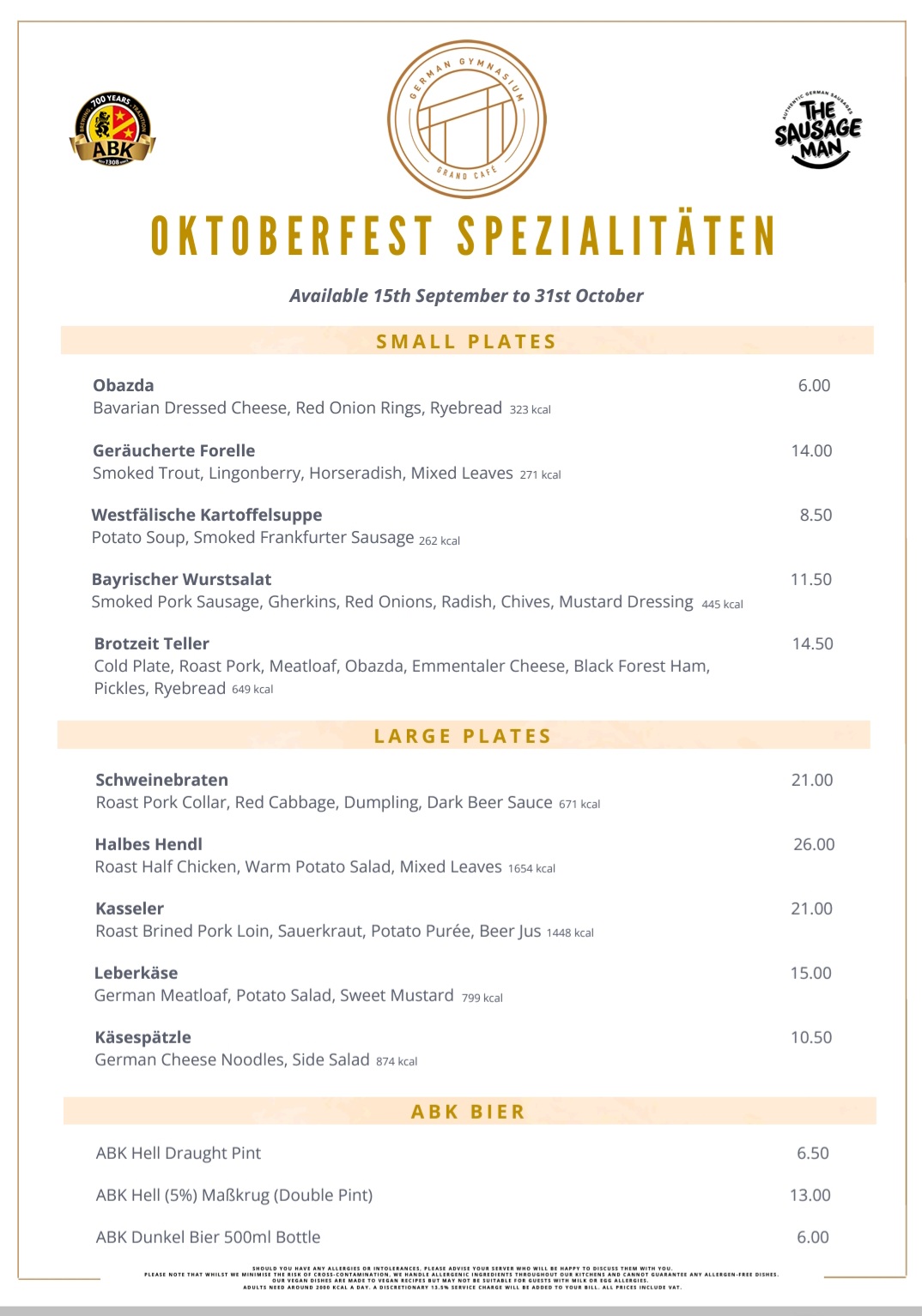 Oktoberfest menu at German Gymnasium
