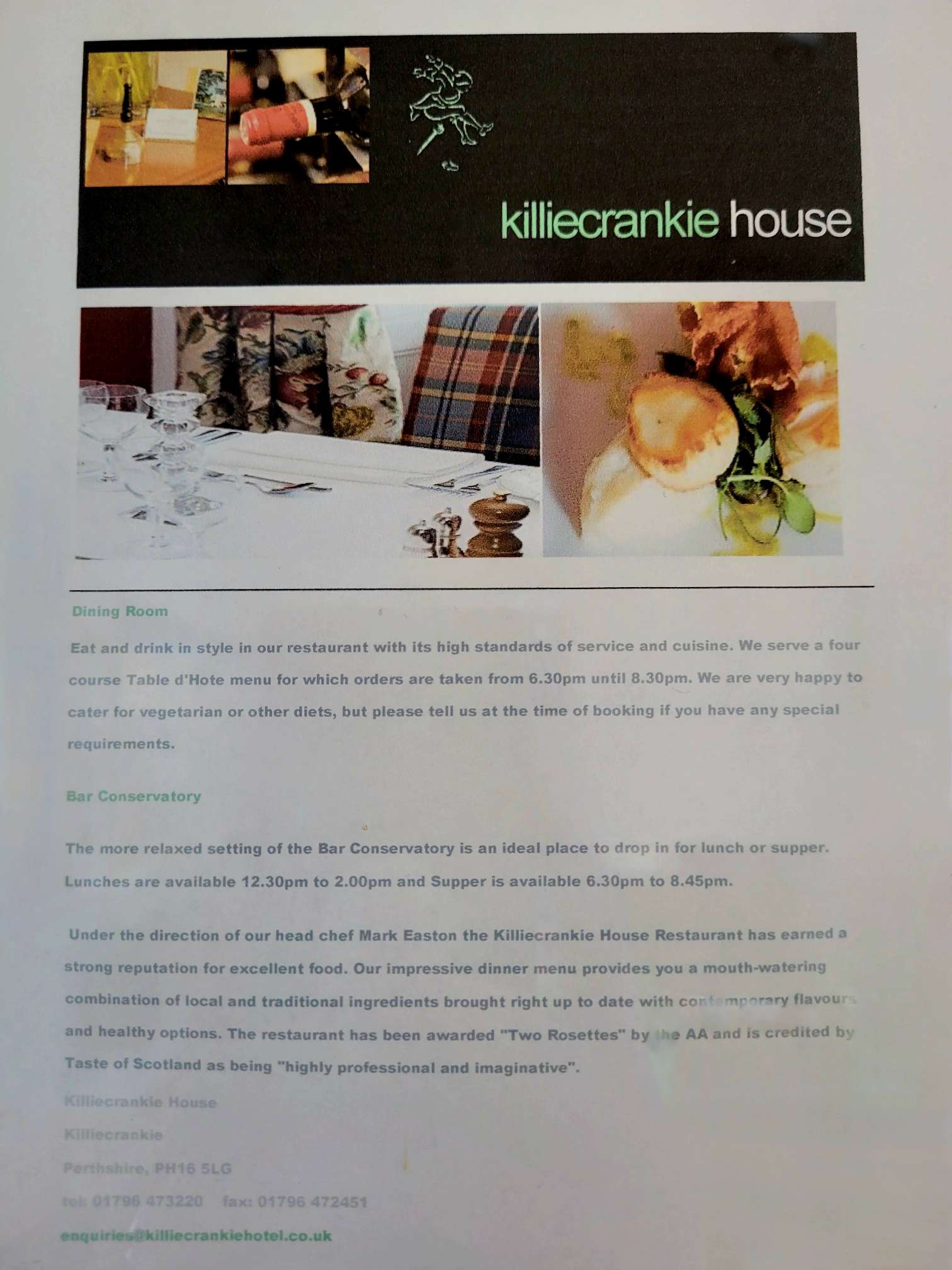 old killiecrankie House Hotel advert