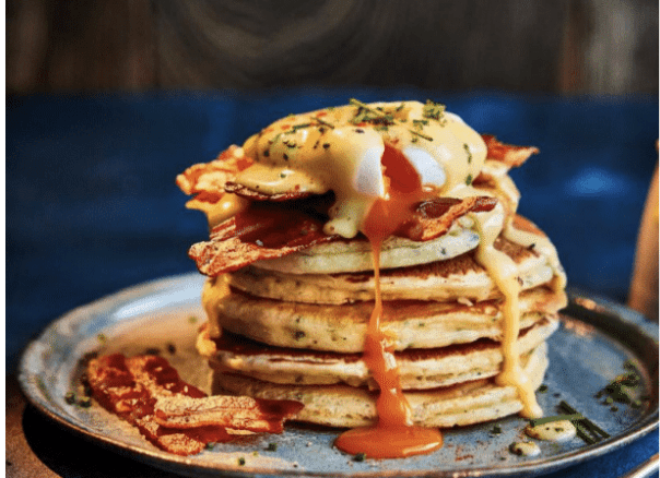 Savoury Egg’s Benedict Pancakes with Crispy Bacon Recipe