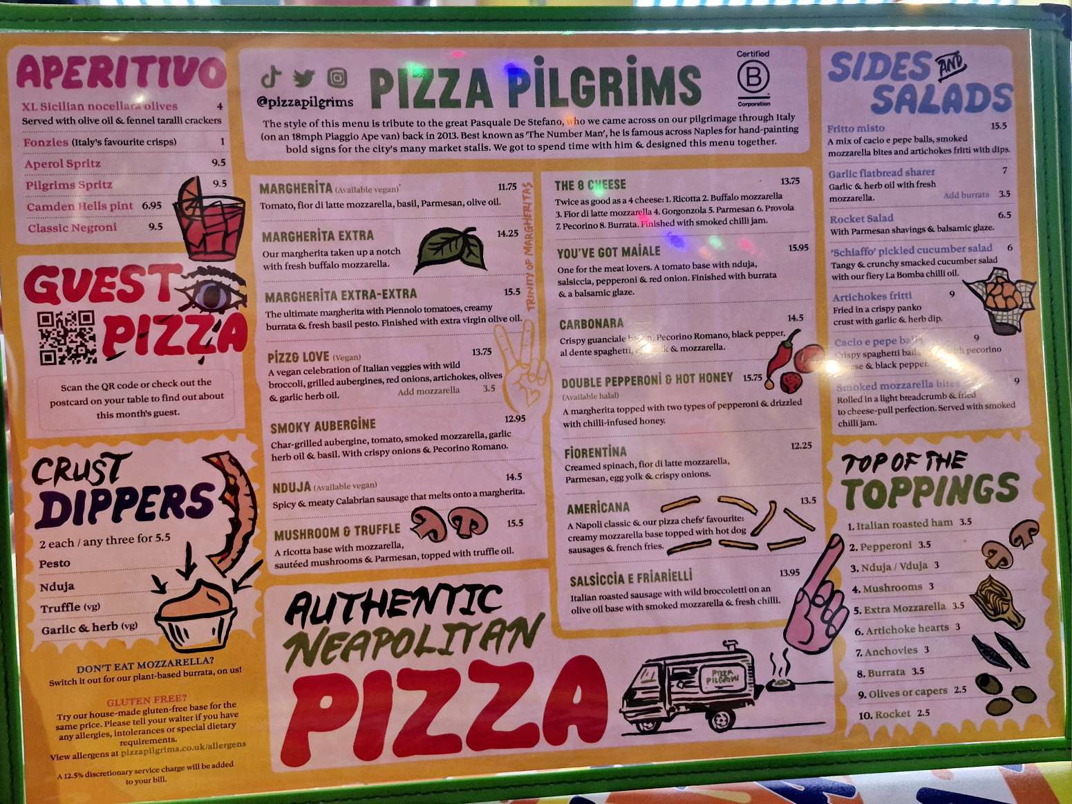 Menu at Pizza Pilgrims Edinburgh
