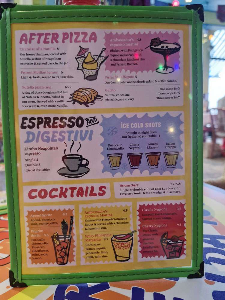 Menu at Pizza Pilgrims Edinburgh