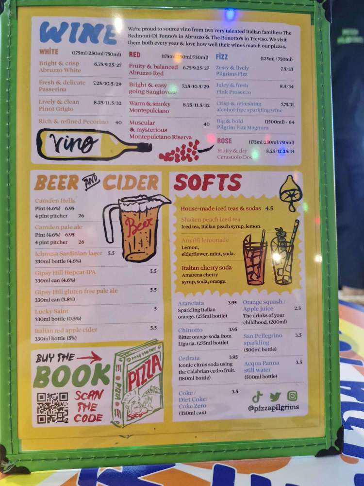 menu Pizza Pilgrims Edinburgh