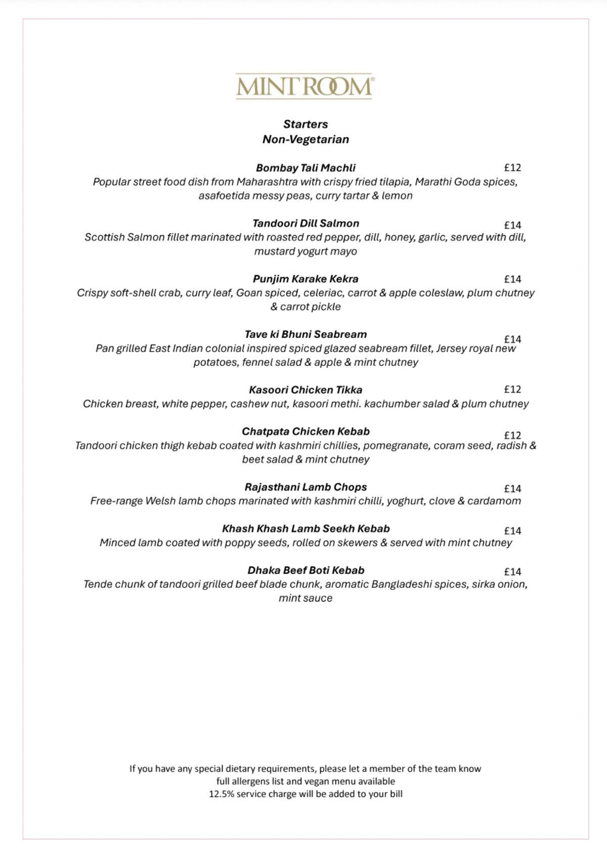 the mint room bath menu