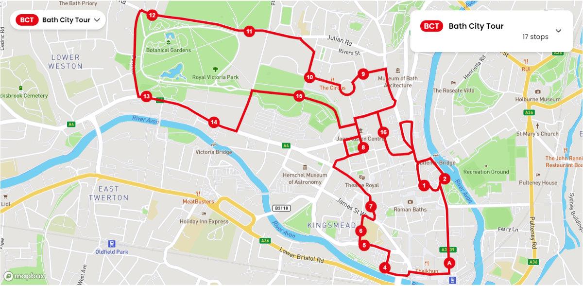 Tootbus Bath bus Tour Map