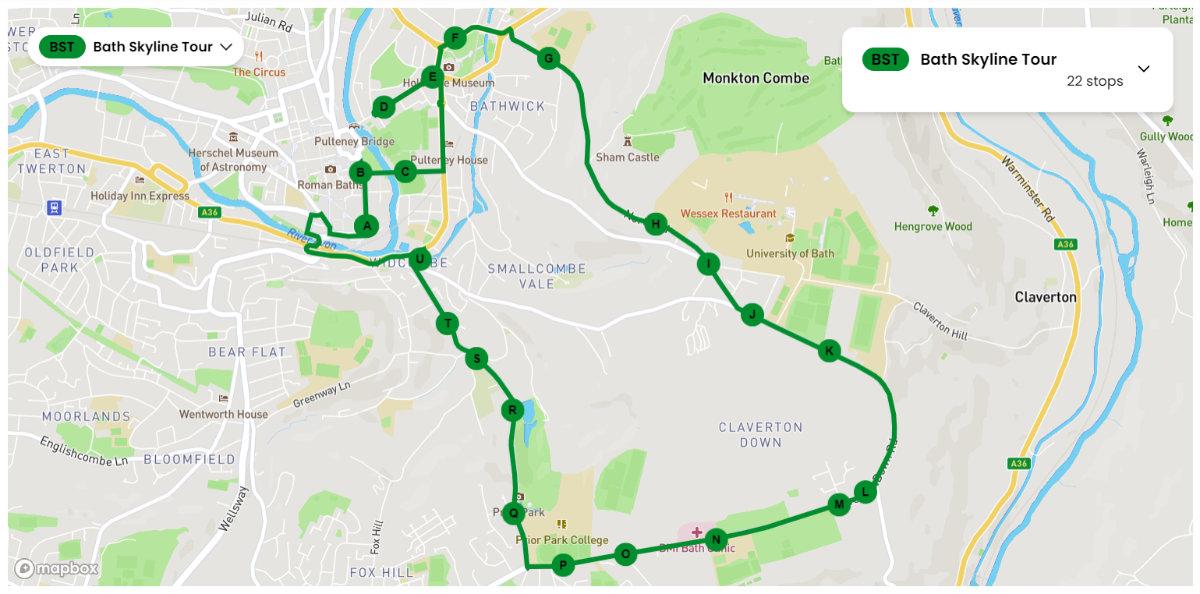 Tootbus Bath bus Tour Map