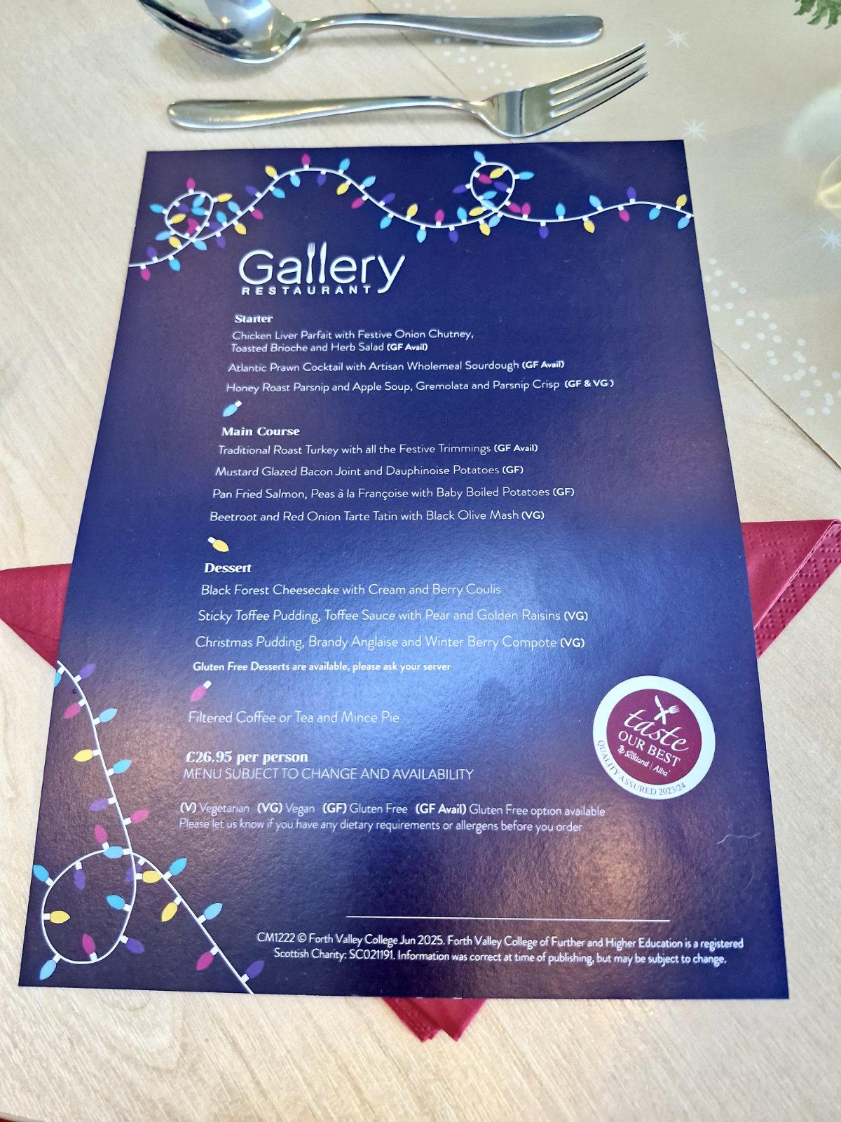 the gallery restaurant forth valley college stirling
