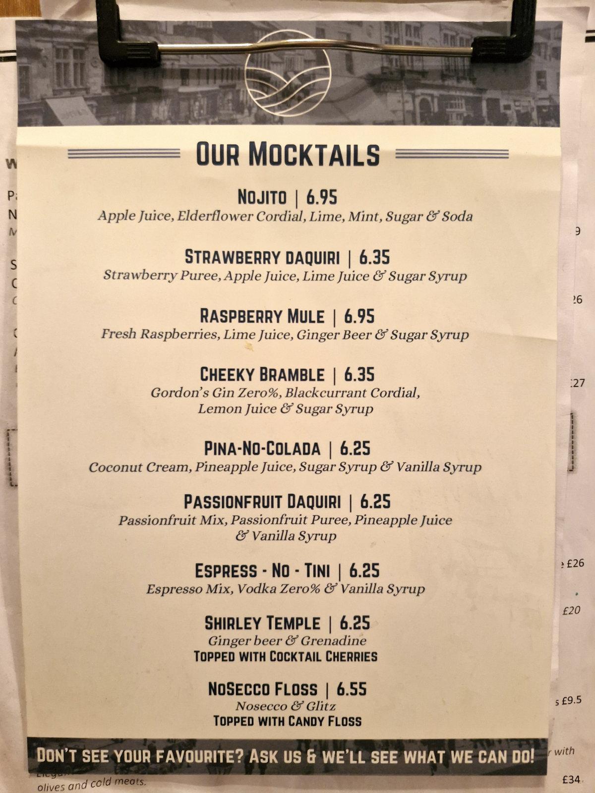 drinks menu at Our Place Annan