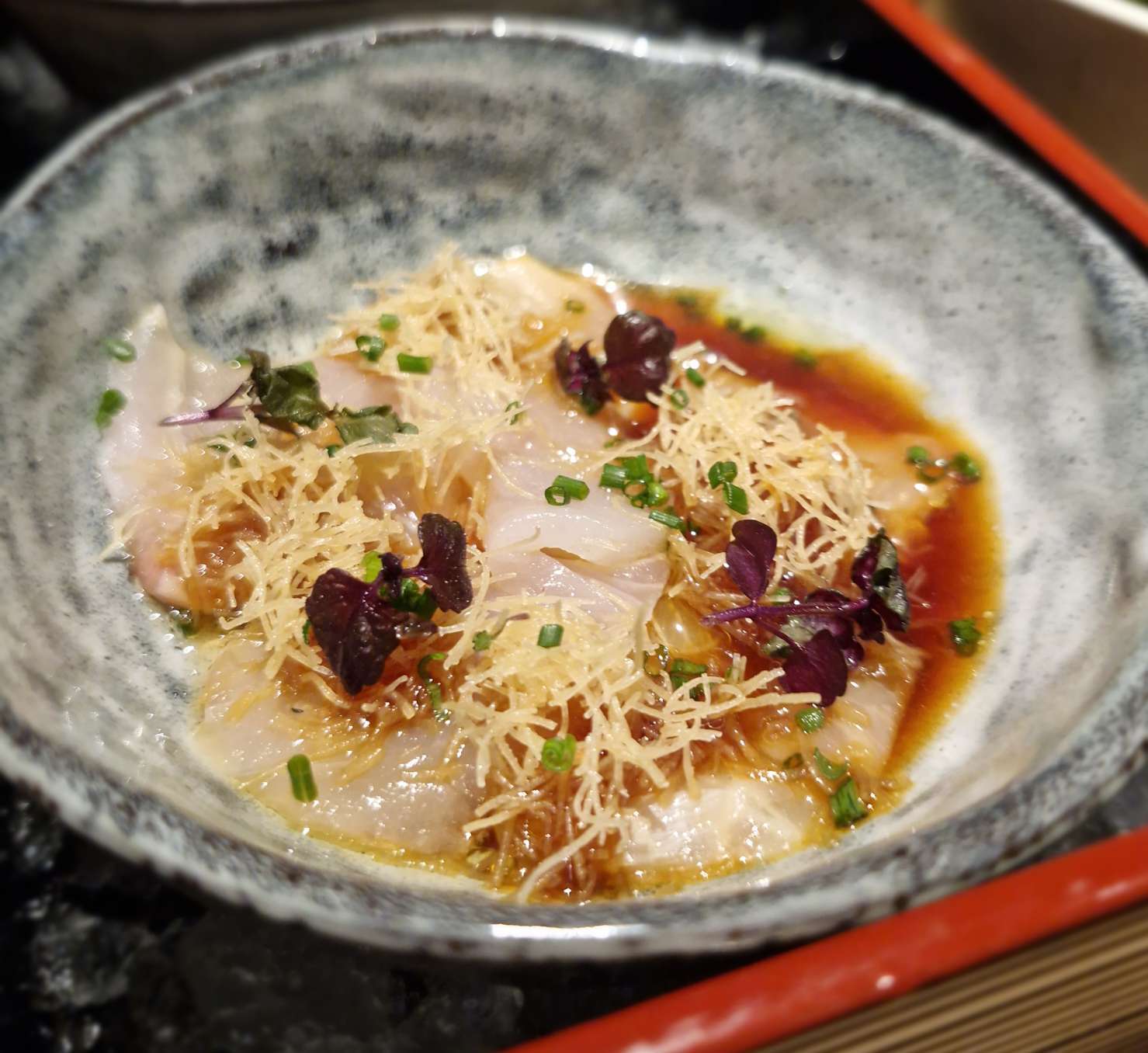 sticks 'n' Sushi Glasgow reviewHiramasa Kataifi. Hiramasa, kataifi, chives, shiso, truffle oil & ponzu