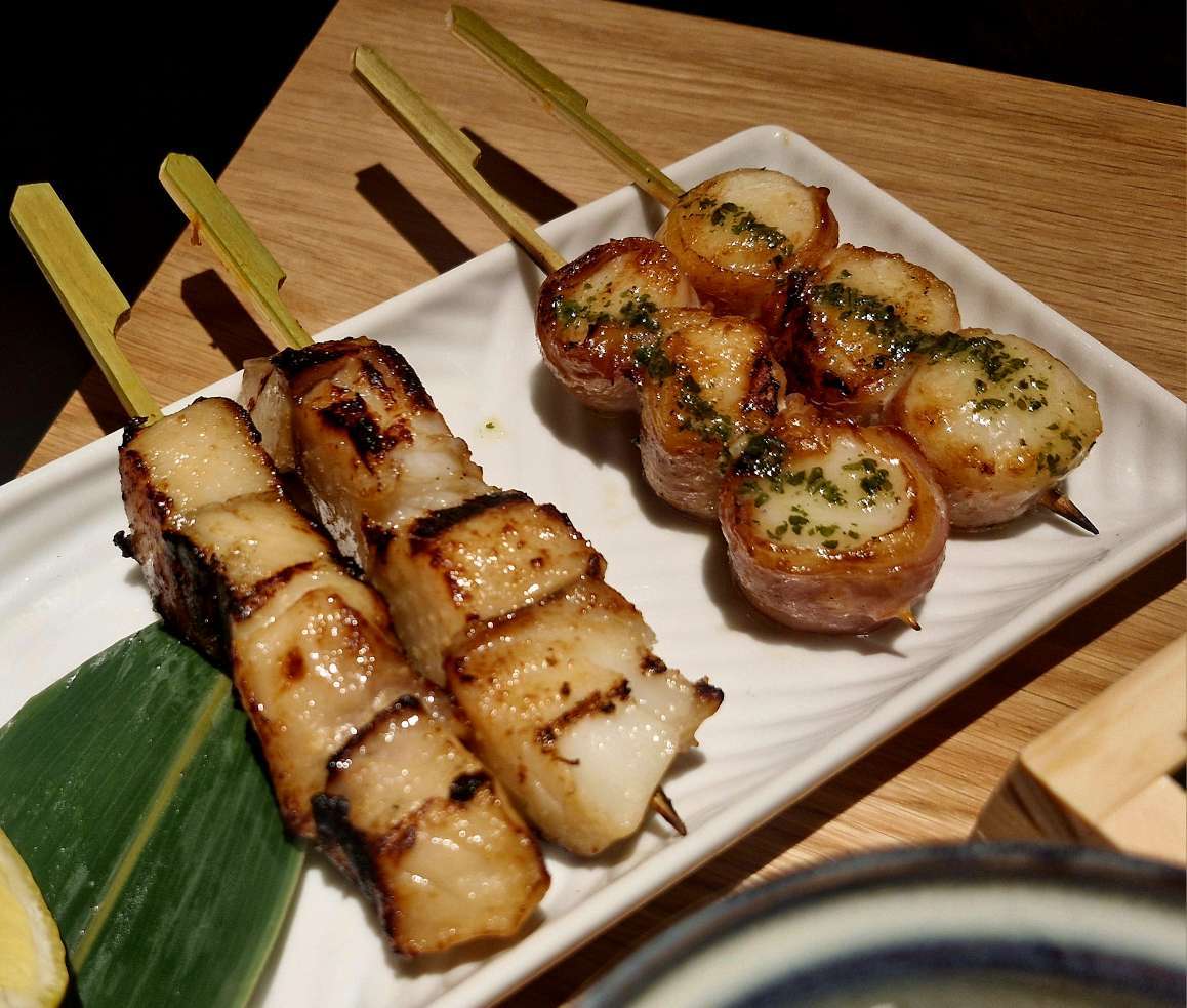 Gindara No Miso. Black cod & miso Hotate Bacon. Scallops & bacon with miso herb butter