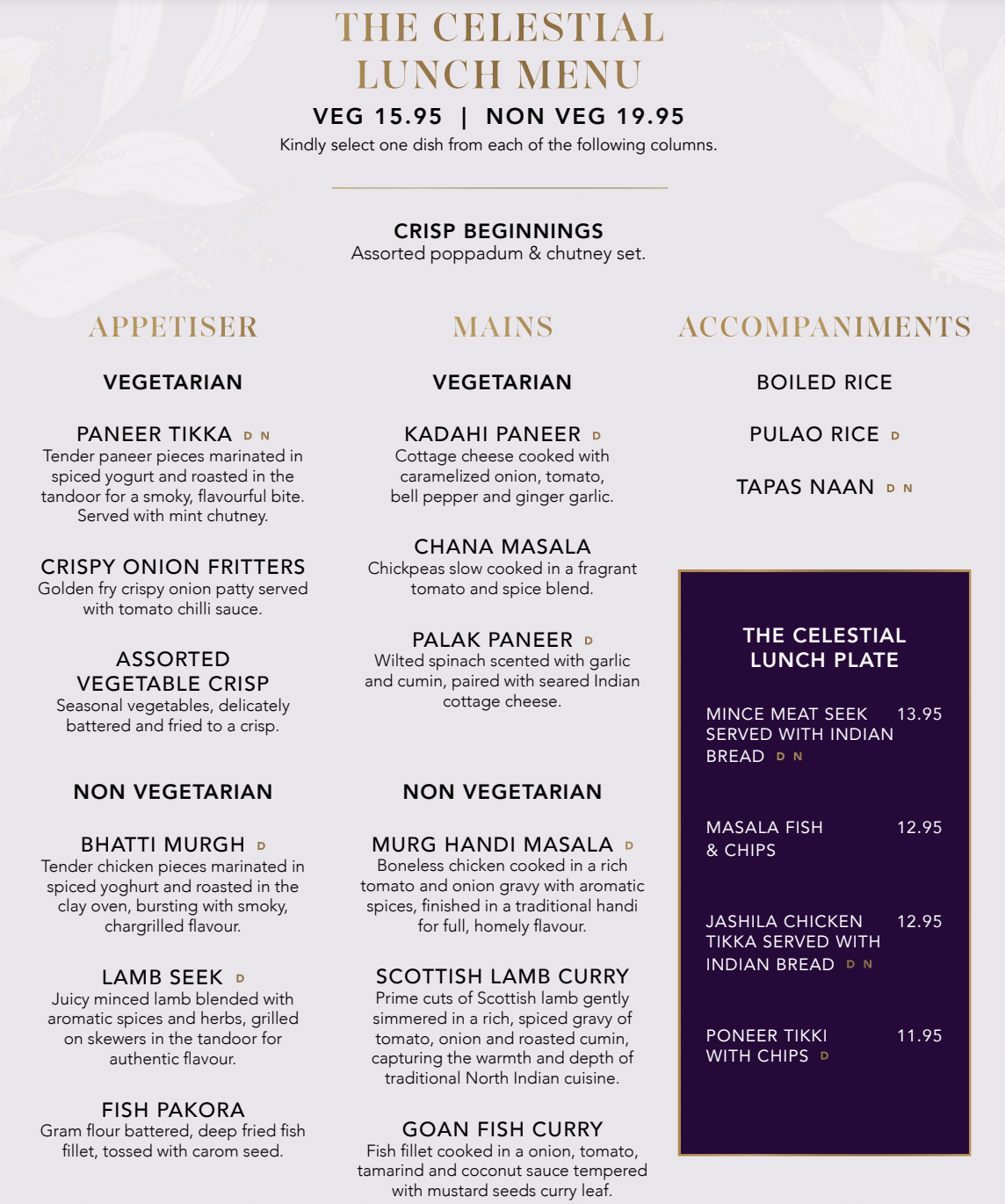 Celestia - lunch menu